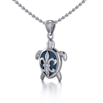 Fleur de Lis on Sea Turtle's Carapace Sterling Silver Jewelry Enamel Pendant TPD3803 - Jewelry